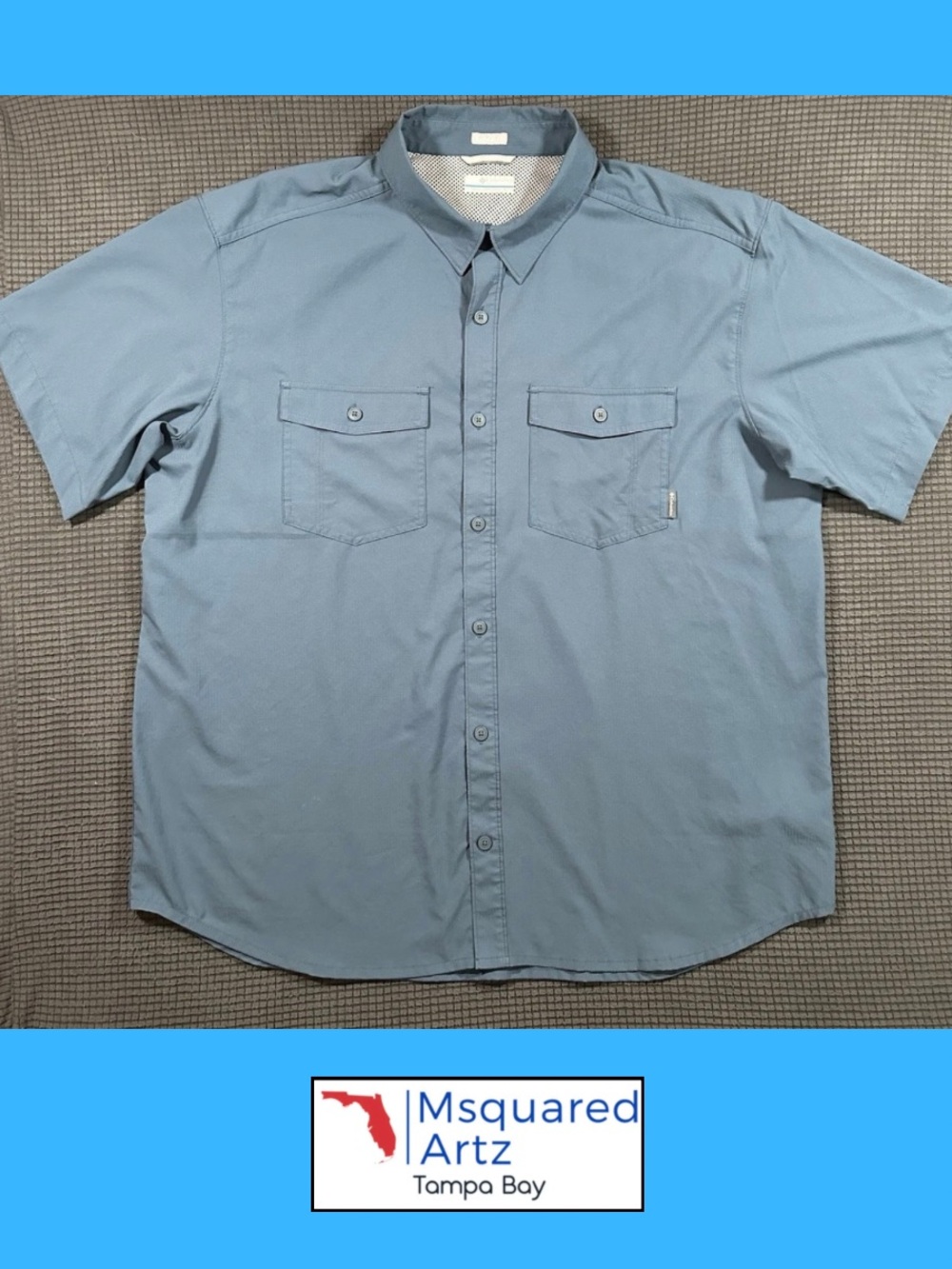 Columbia PFG Fishing Shirt Mens XL Steel Blue Vented Performance Button Up